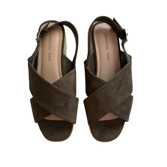 London Rag Green Espadrilles Sandals NEW Leather Crossover Straps Slingback 8 - Picture 4 of 10